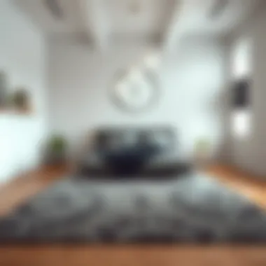 Chic grey rug complementing a minimalist bedroom