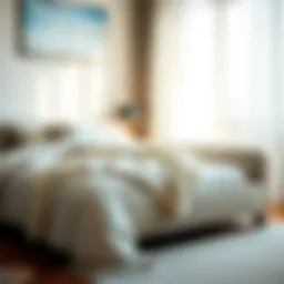 Elegant single bed with a light blanket draped over it