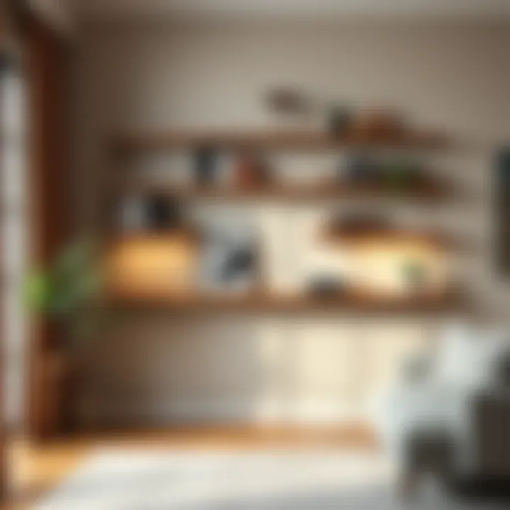 Chic floating shelves used as decorative storage