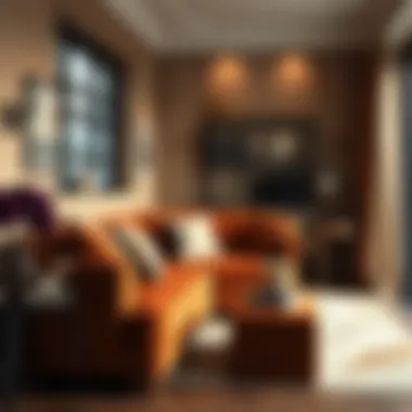 Luxurious Reading Nook Luxurious velvet sofa in a cozy reading nook