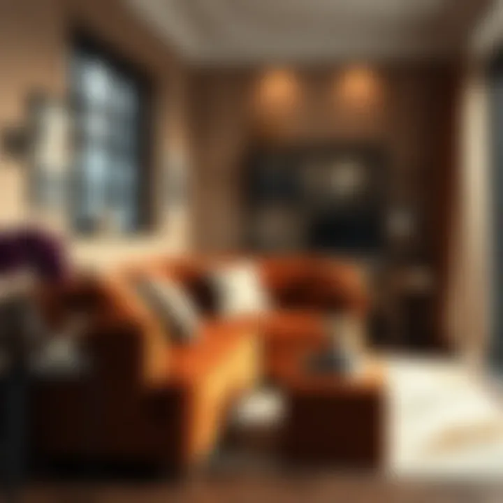 Luxurious Reading Nook Luxurious velvet sofa in a cozy reading nook