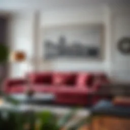 Elegant velvet sofa in a modern living room