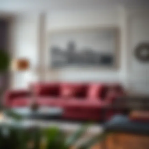 Elegant velvet sofa in a modern living room