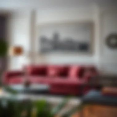 Modern Velvet Elegance Elegant velvet sofa in a modern living room