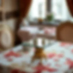 Elegant square tea table with a floral tablecloth