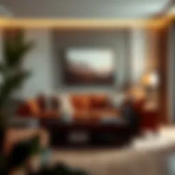 Elegant living room with terracotta brown sofa set