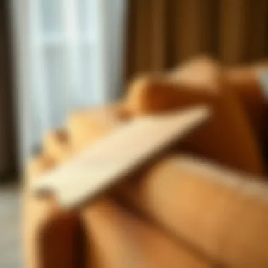 Functional Wooden Board on Sofa Arm Functional wooden board on sofa arm demonstrating utility