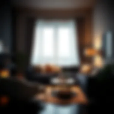 Cozy Living Space with Ambient Lighting Cozy living space featuring a navy corner sofa and ambient lighting