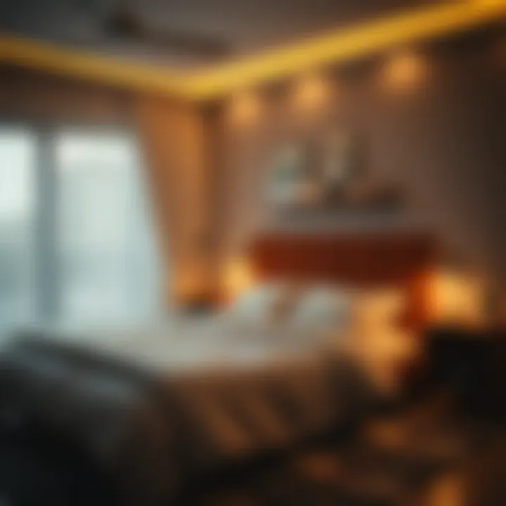 Cozy Bedroom Lighted by LED Bulbs Cozy bedroom with ambient lighting from LED bulbs