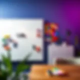 A sleek whiteboard showcasing vibrant magnets and colorful markers.