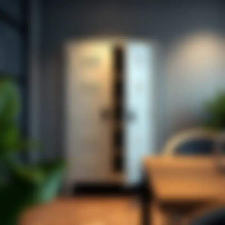 Contemporary Metal Locking Cabinet for Secure Storage Modern metal cabinet with locking mechanism for office use