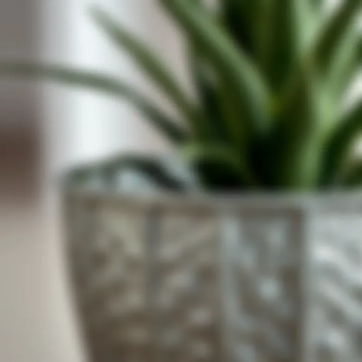 Intricate Textures of a Metal Planter Close-up of a metallic planter with unique textures