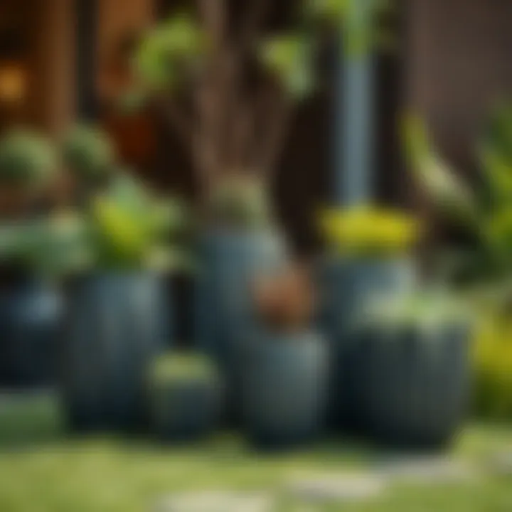 Diverse Metal Planters Enhancing Outdoor Aesthetics Contemporary garden with metal planters in various sizes