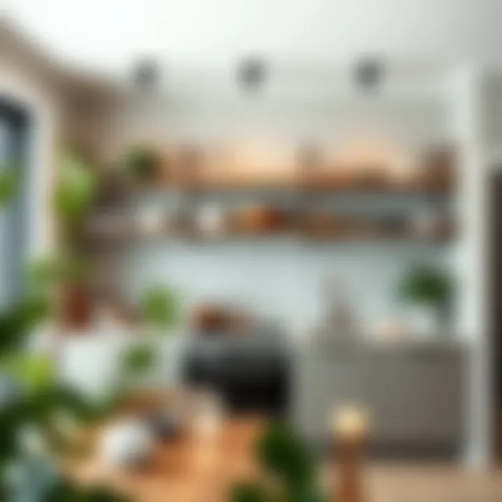 Contemporary Touch with Metal Shelves Elegant metal shelves adding a contemporary touch to kitchen decor