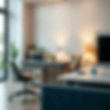 Efficiency in Modern Office Layout Modern office desk arrangement promoting efficiency