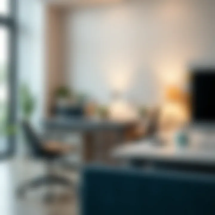 Efficiency in Modern Office Layout Modern office desk arrangement promoting efficiency