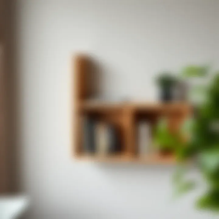 Contemporary Wall-Mounted Wooden Bookshelf Modern wooden bookshelf mounted on a wall, highlighting space-saving design.