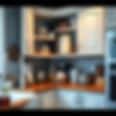 Functional Corner Kitchen Cabinet Storage Functional corner kitchen cabinet filled with organized kitchen essentials