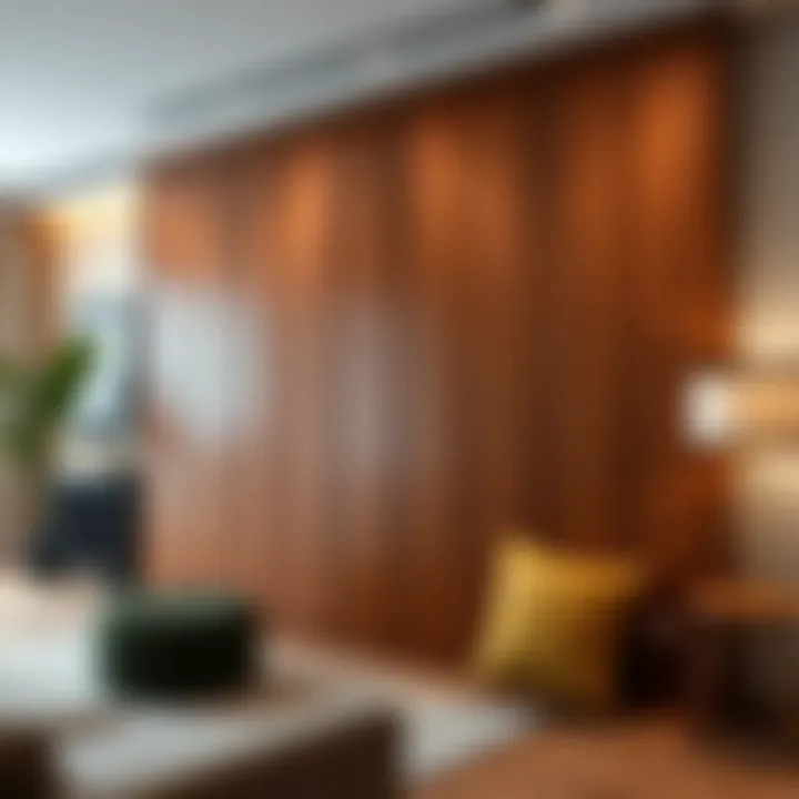 Stylish Wooden Room Separator Elegant wooden panel serving as a stylish room separator