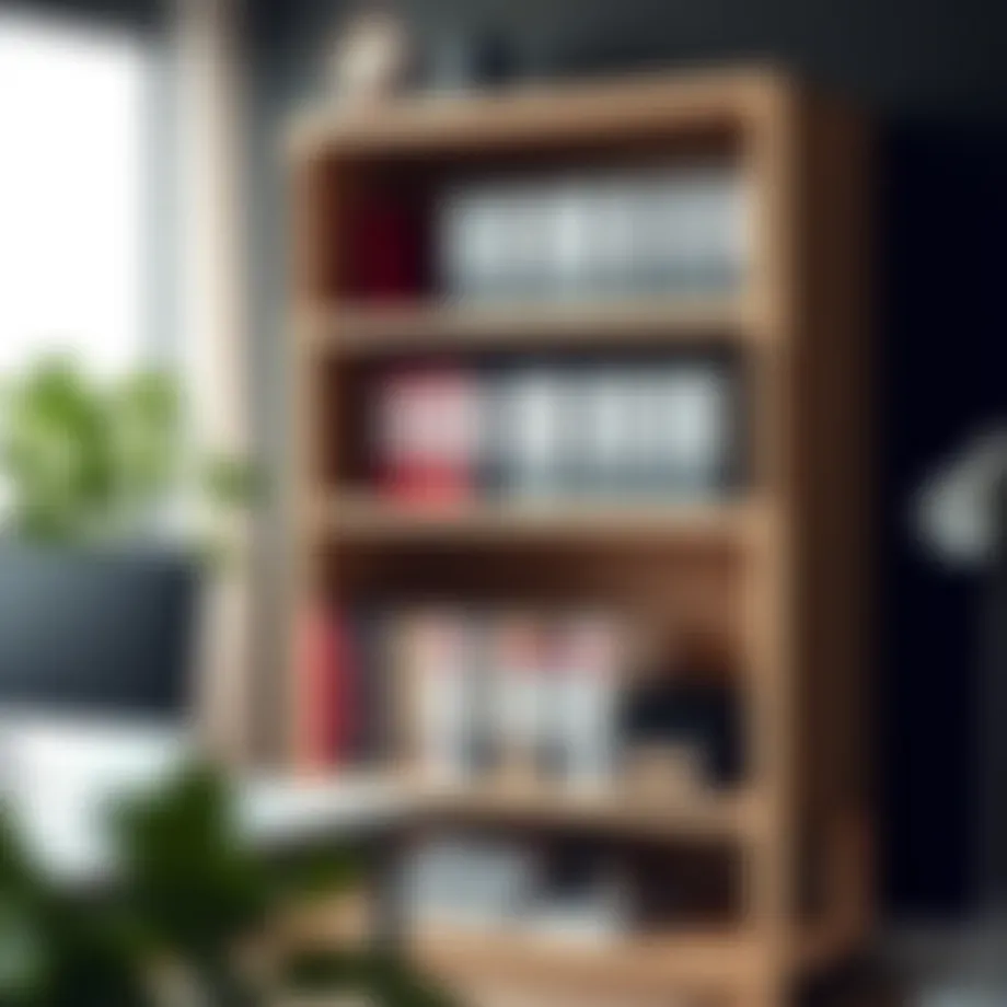 Stylish office document shelf showcasing organized files and folders