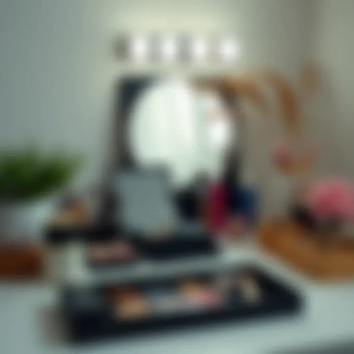 Organized Makeup Table with Accessories Organized makeup table with essential accessories and decor.