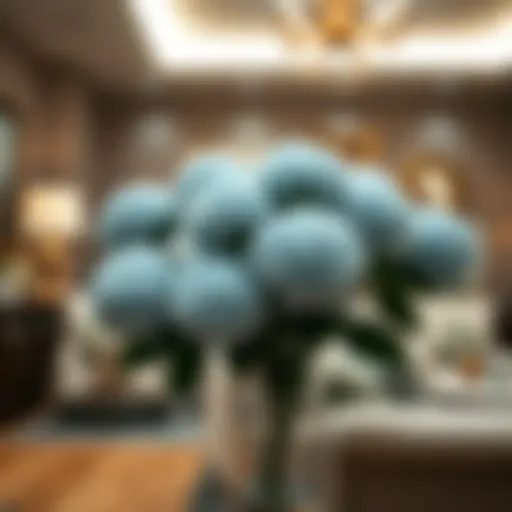 Chic Living Room with Hydrangea Arrangement Elegant arrangement of hydrangea artificial flowers in a chic living room