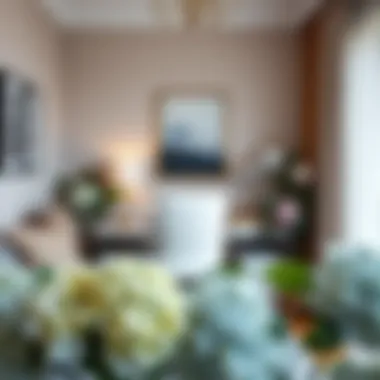 Home Office Decorated with Hydrangeas Stylish home office decorated with artificial hydrangeas