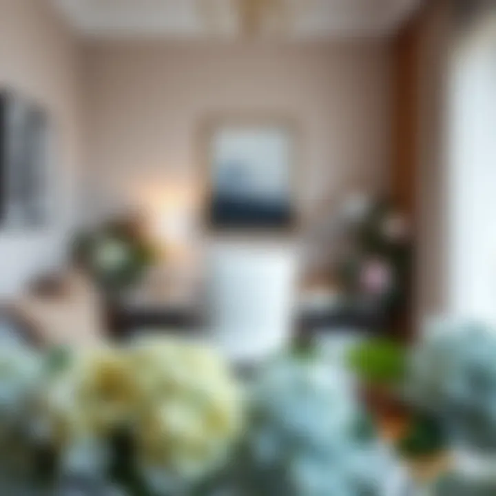 Home Office Decorated with Hydrangeas Stylish home office decorated with artificial hydrangeas