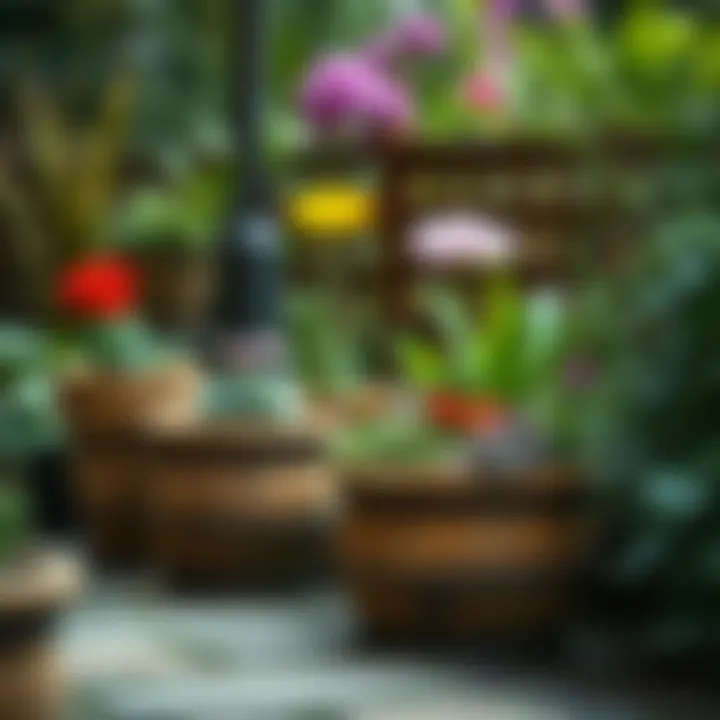 Nature's Touch: Outdoor Wooden Flower Pots Outdoor wooden flower pots in a lush garden