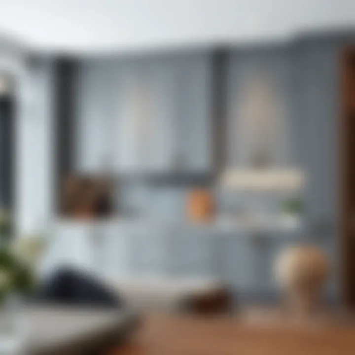 Sophisticated gray cabinetry complemented by modern decor