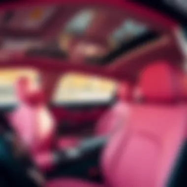 Stylish car interior featuring pink seat covers