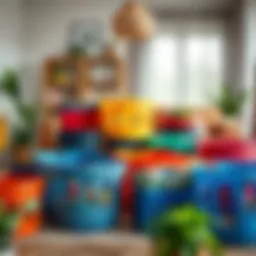 A stylish array of colorful plastic baskets in a modern living space