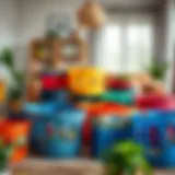 Colorful Plastic Baskets for Modern Living Spaces A stylish array of colorful plastic baskets in a modern living space