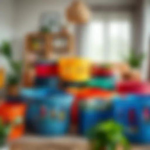 Colorful Plastic Baskets for Modern Living Spaces A stylish array of colorful plastic baskets in a modern living space