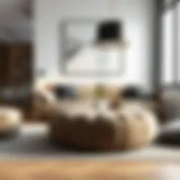 Elegant modern pouf coffee table in a minimalist living room setting