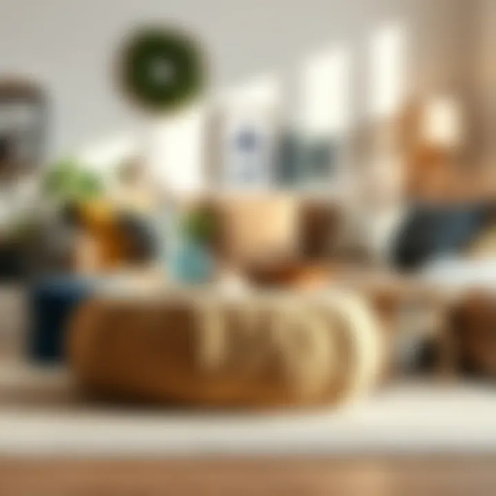 Stylish Natural Material Pouf Table Stylish pouf coffee table made of natural materials against a bright decor