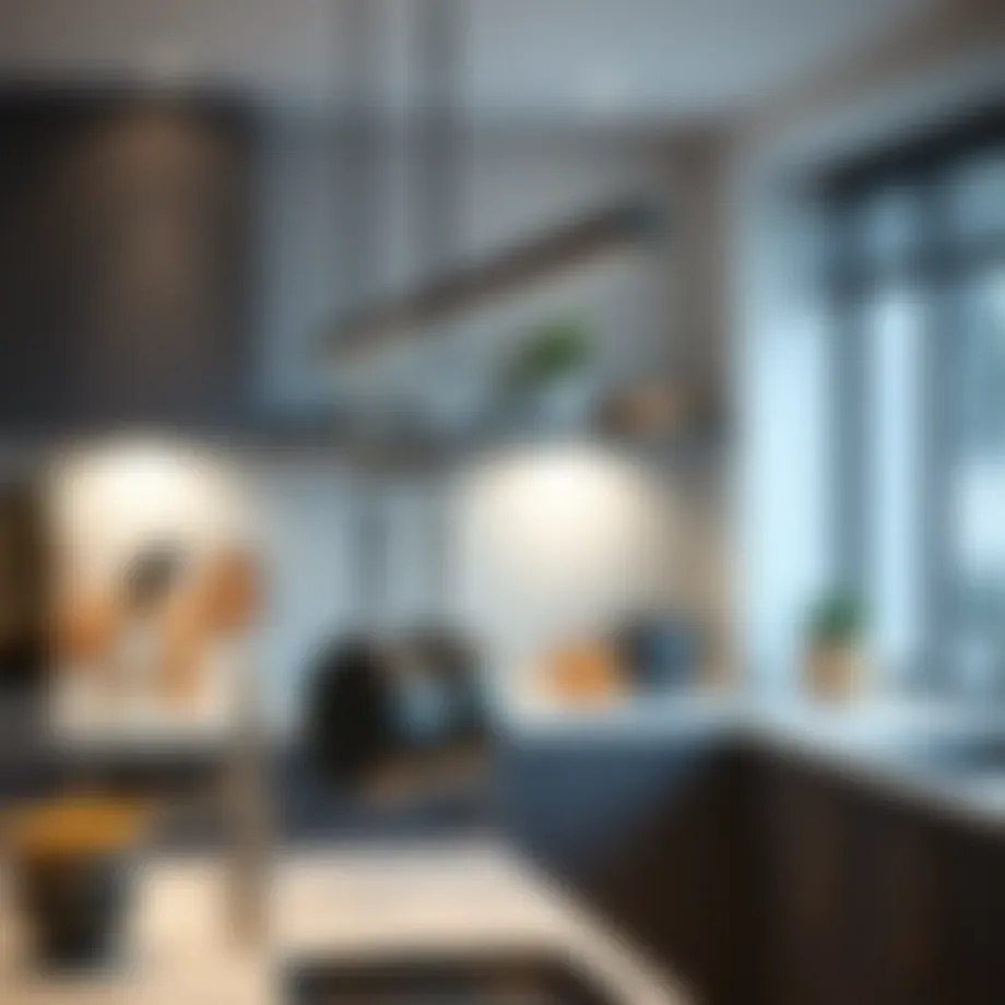 Sleek rail pot hanger in a modern kitchen setting