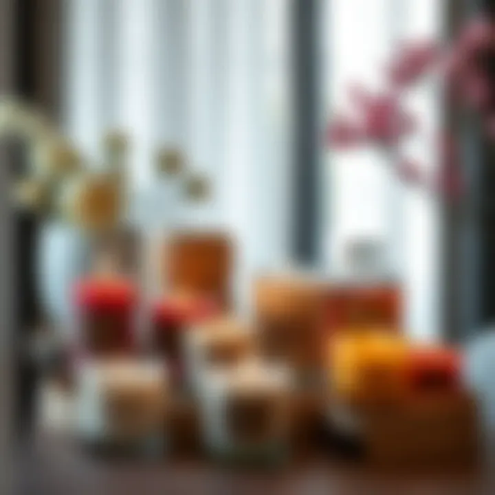 Artistic Display of Rakle Scented Candle Collection Diverse Rakle scented candle collection displayed artistically