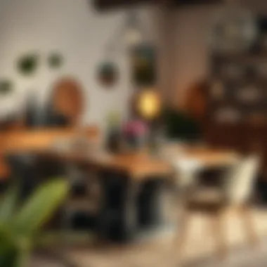 Rustic wooden dining table with stylish decor