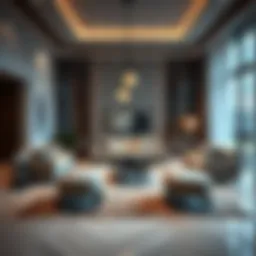 Luxurious living room featuring a stylish eight square meter carpet