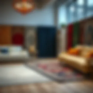 Diverse Eight Square Meter Carpets in Showroom An array of eight square meter carpets displayed in a home decor showroom