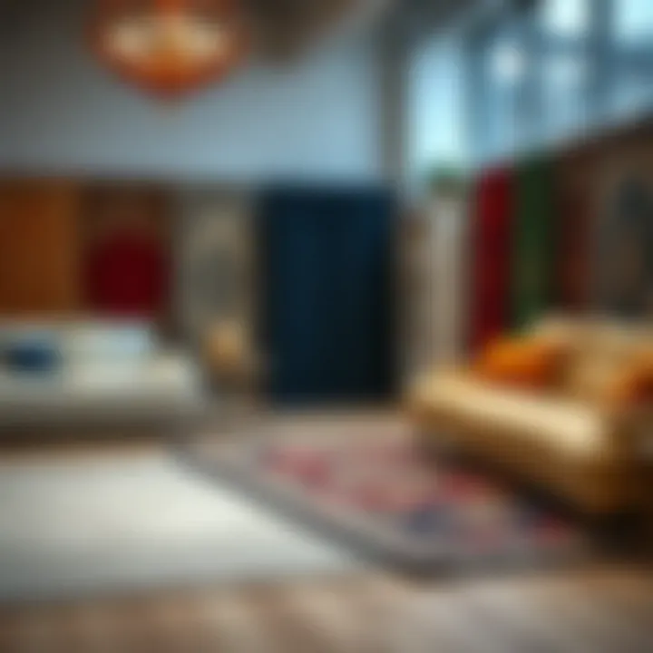 Diverse Eight Square Meter Carpets in Showroom An array of eight square meter carpets displayed in a home decor showroom