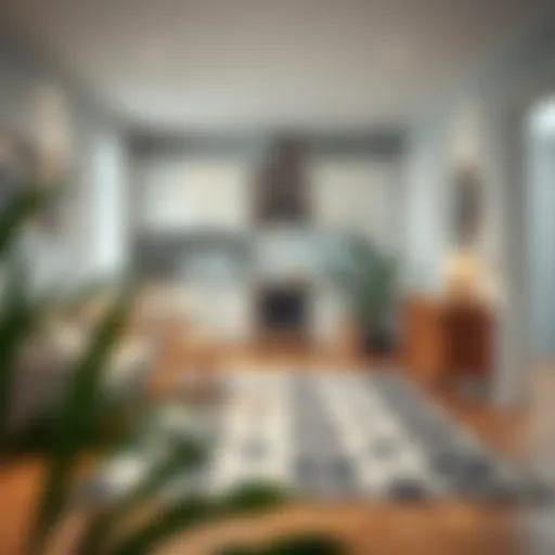 Elegant Kitchen Decor with Black and White Rug Elegant kitchen featuring a black and white rug that enhances the decor