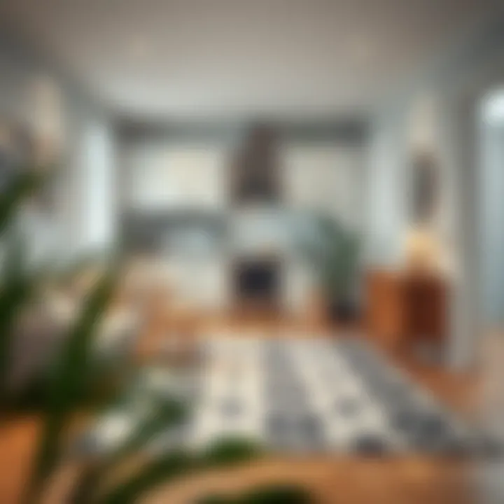 Elegant Kitchen Decor with Black and White Rug Elegant kitchen featuring a black and white rug that enhances the decor