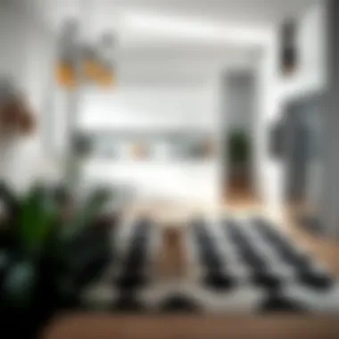 Stylish Black and White Rug in Modern Kitchen Stylish black and white rug complementing modern kitchen design