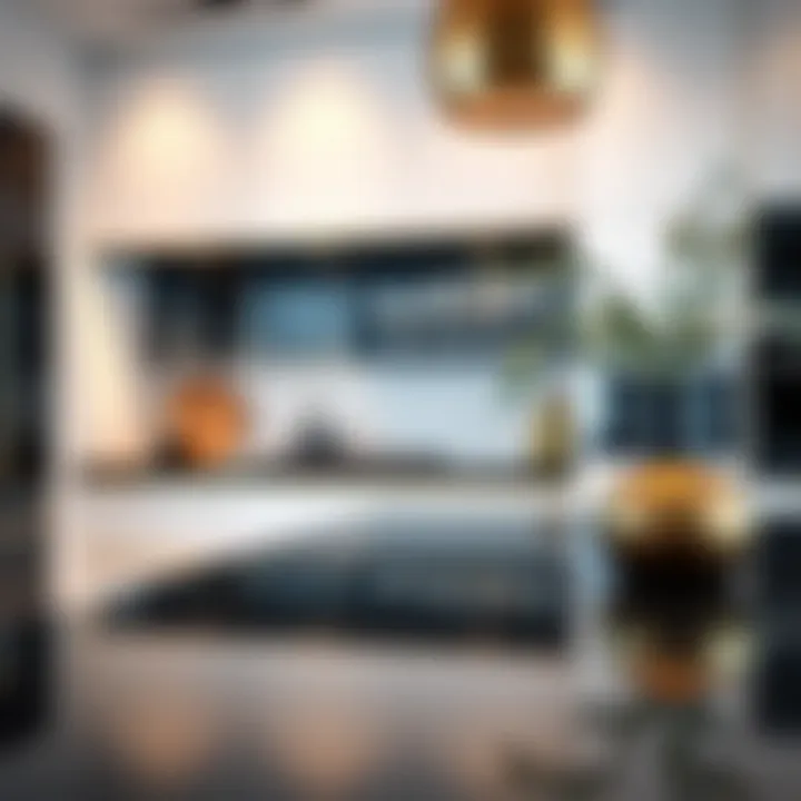 Chic Black Countertop with Metallic Highlights Luxury kitchen showcasing a black countertop with metallic accents