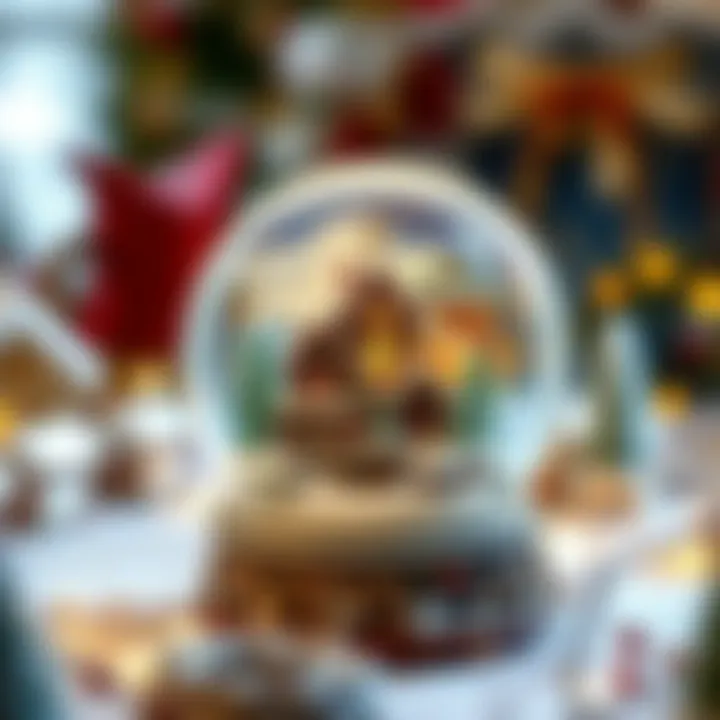 An ornate snow globe featuring a quaint village during the festive season
