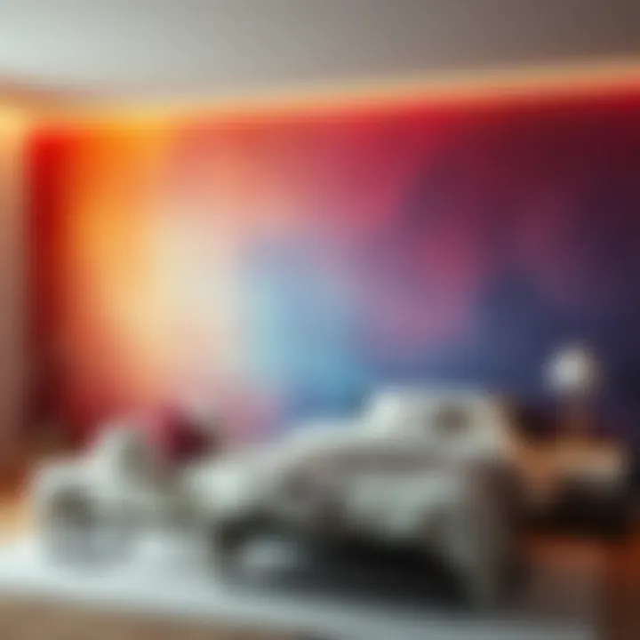 Vibrant Starry Wallpaper Effects Vibrant colors of starry wallpaper in a cozy bedroom
