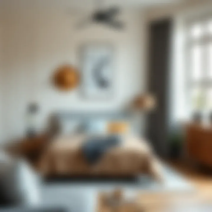 Stylish Bedroom Showcasing Diverse Material Choices Stylish bedroom showing various material options