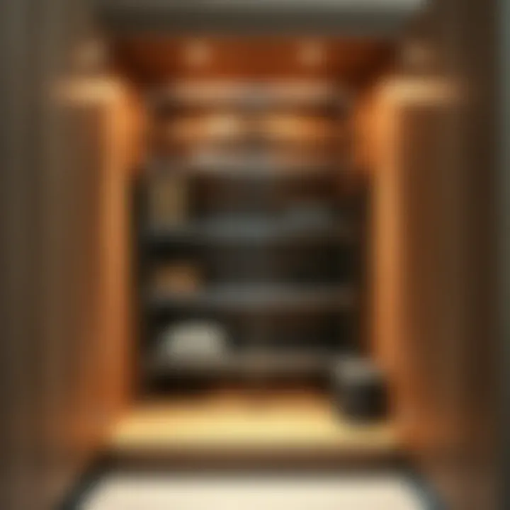 Optimized Storage Solutions Stylish cabinet interior featuring multiple metal shelves for optimized storage solutions